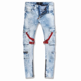 Fashion Lover Youth Style Smooth Men's Ross Deadwood Cargo Denim Jean In Ice Blue