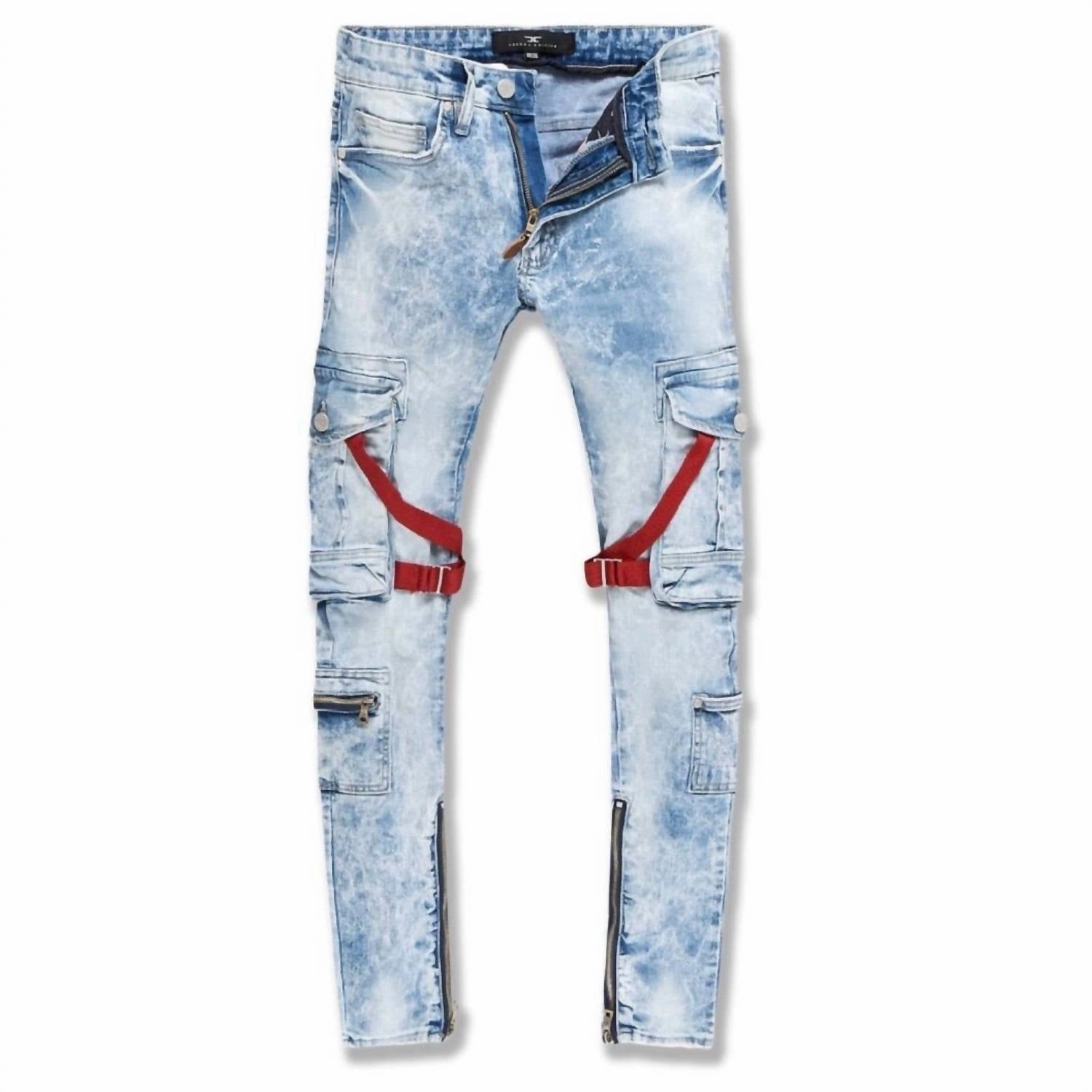 Fashion Lover Youth Style Smooth Men's Ross Deadwood Cargo Denim Jean In Ice Blue