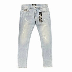 Men's Skinny Denim Jean In Ultra Light Sandy Blue Curved Seam Construction