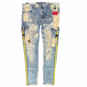 Men's Strap Jeans In Bleached Sand/yellow Clean Lines