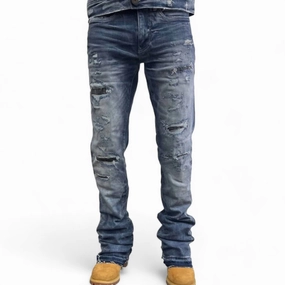Men's Theo Slight Flare Stack Denim Jean In Aged Wash Slim Smooth