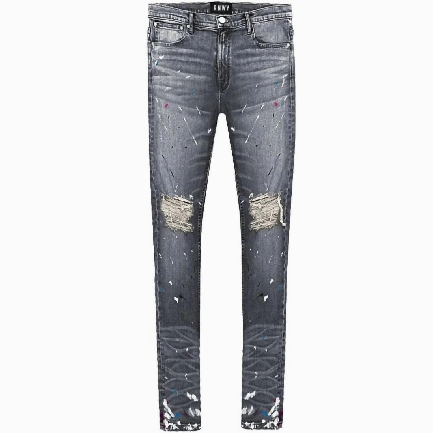 Party Look Modern Minimalist Men's Van Gogh Paint Splatter Denim Jean In Washed Black