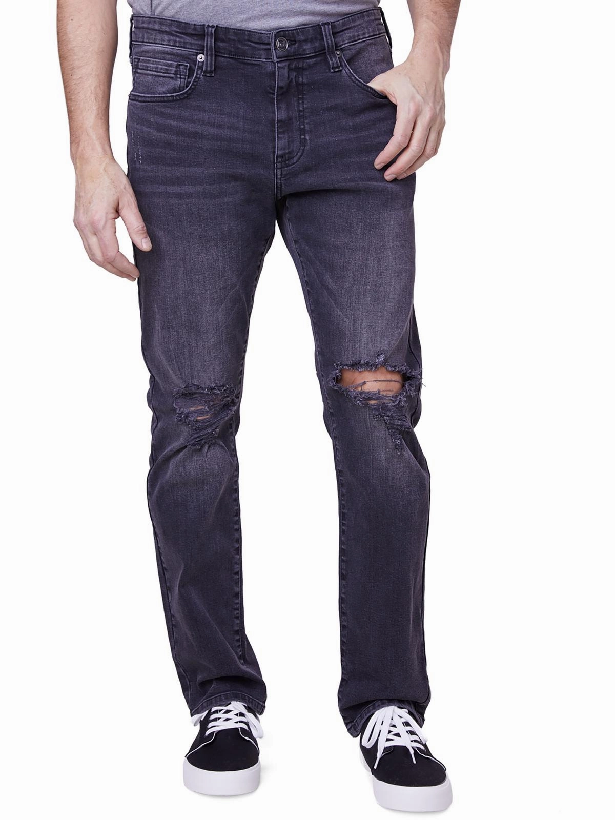 Bold Earthy Flexible Waist Mens Mid Rise Destroyed Slim Jeans