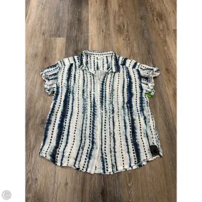 Blouse Short Sleeve By Sundance In Blue & White, Size: L Biodegradable Fiber Blend