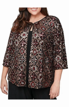 Sustainable Manufacturing Stretch Sequin Mock Twin Set Top - Plus In Black