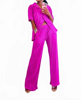 Relaxed Fit Design Vava Voom Pleated Plisse Pant Set In Pink