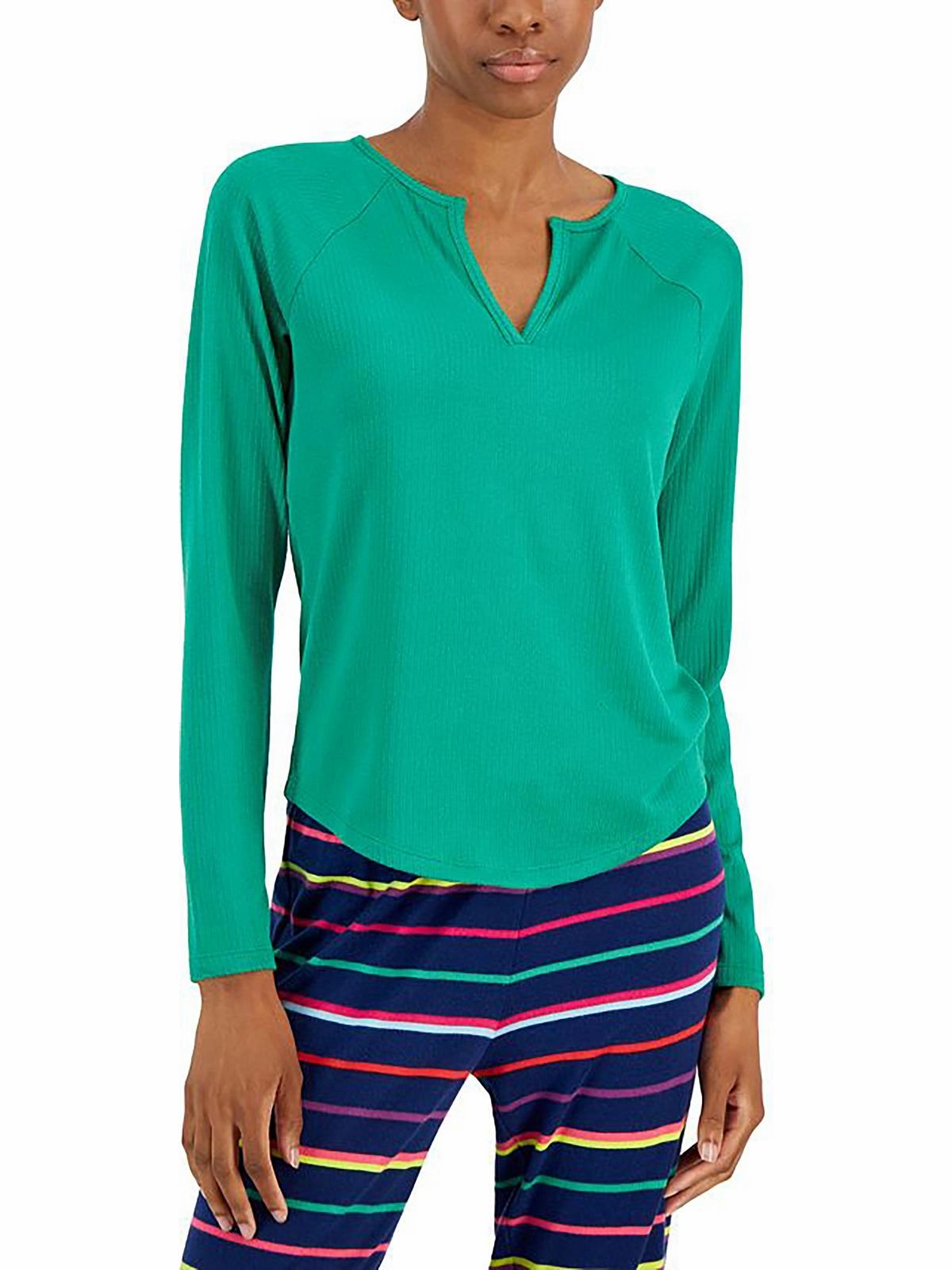 Plush Brushed Interior QuickDry Lining Womens Ribbed Knit Nightwear Sleep Shirt