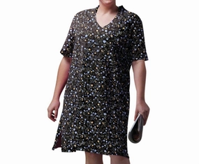 Cotton Ultra Soft Short Sleeve Sleep Tee - Plus In Black Ditsy Floral TemperatureRegulating Fabric High Rise Fit