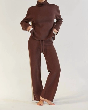Loose Fit Style Noa Turtleneck Sweater Two Piece Set In Espresso