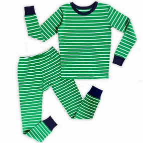 Skin Friendly Fabric Moisture Control Fabric Mightly Boys Green Stripe 2-piece Pajamas
