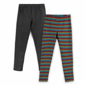 Mightly Girls Black | Rainbow Stripe Leggings Tear Resistant OrganicCotton