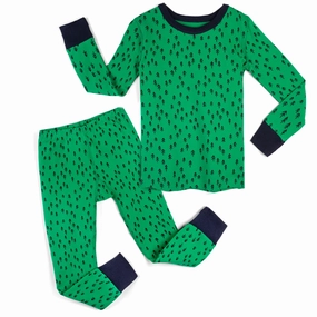 MachineWashable Fabric Plush Fleece Lining Mightly Unisex Evergreen 2-piece Pajamas
