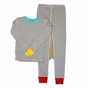 Mightly Unisex Gray | White Red Stripe 2-piece Pajamas LongLasting Durability Elasticated Hem