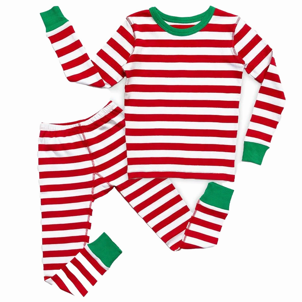 Durable Reinforced Seams Mightly Unisex Red | White | Green Stripe 2-piece Pajamas
