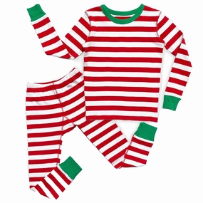 Mightly Unisex Red | White | Green Stripe 2-piece Pajamas Eco Friendly Dye
