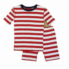 Non Restrictive Waistband Eco Friendly Fabric Mightly Unisex Red | White Stripe 2-piece Pajamas