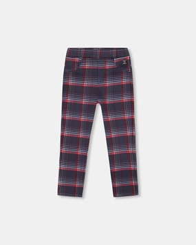 Milano Treggings Red and Navy Plaid Airy Feel No Ride Up