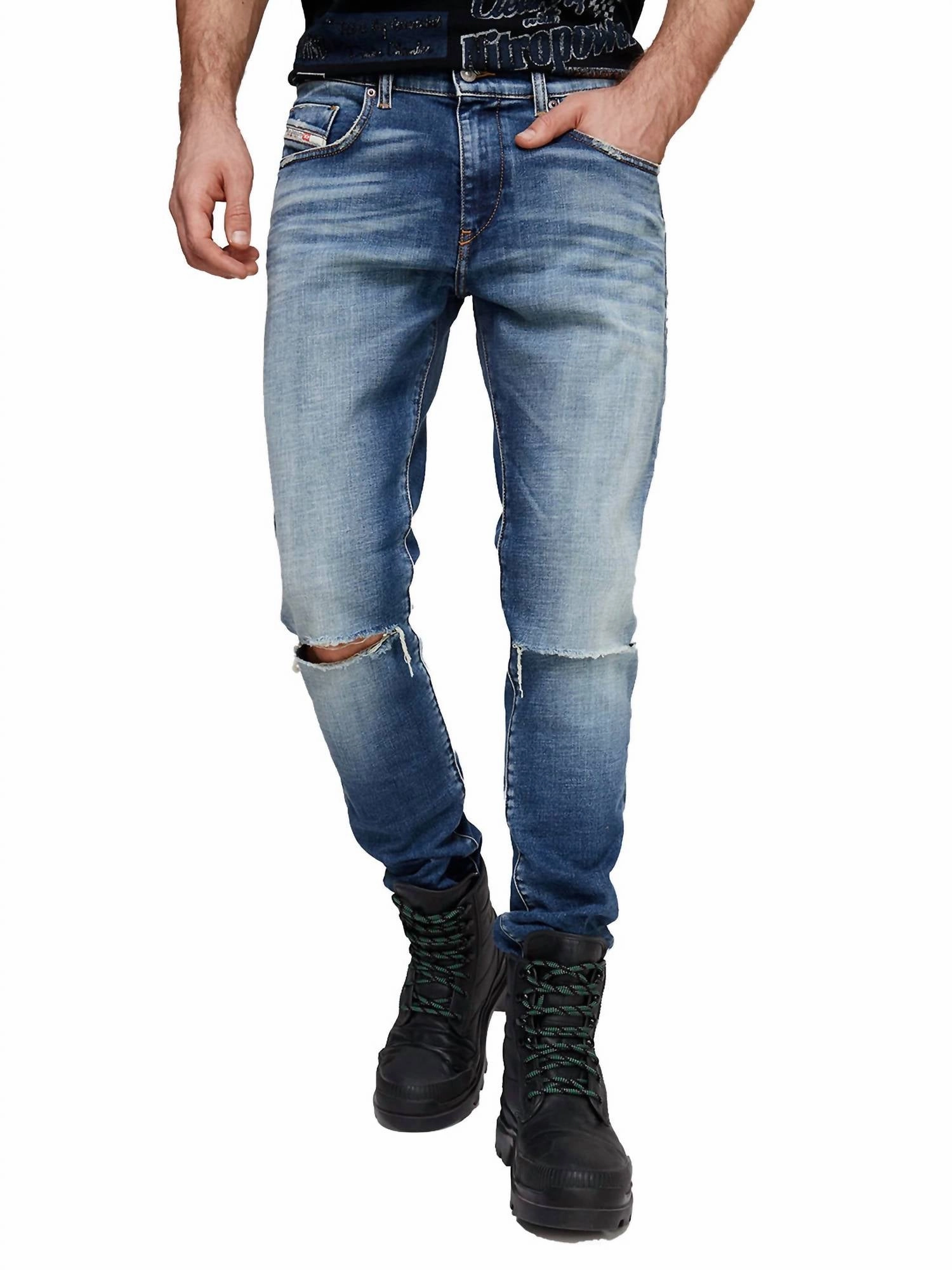 Traveler Gear Stretch Creative Look D-Strukt Ripped Slim Fit Denim Jeans In Blue