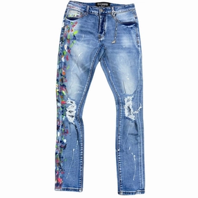 Men's Clash Denim Jean In Blue Subtle Texture Street Mood