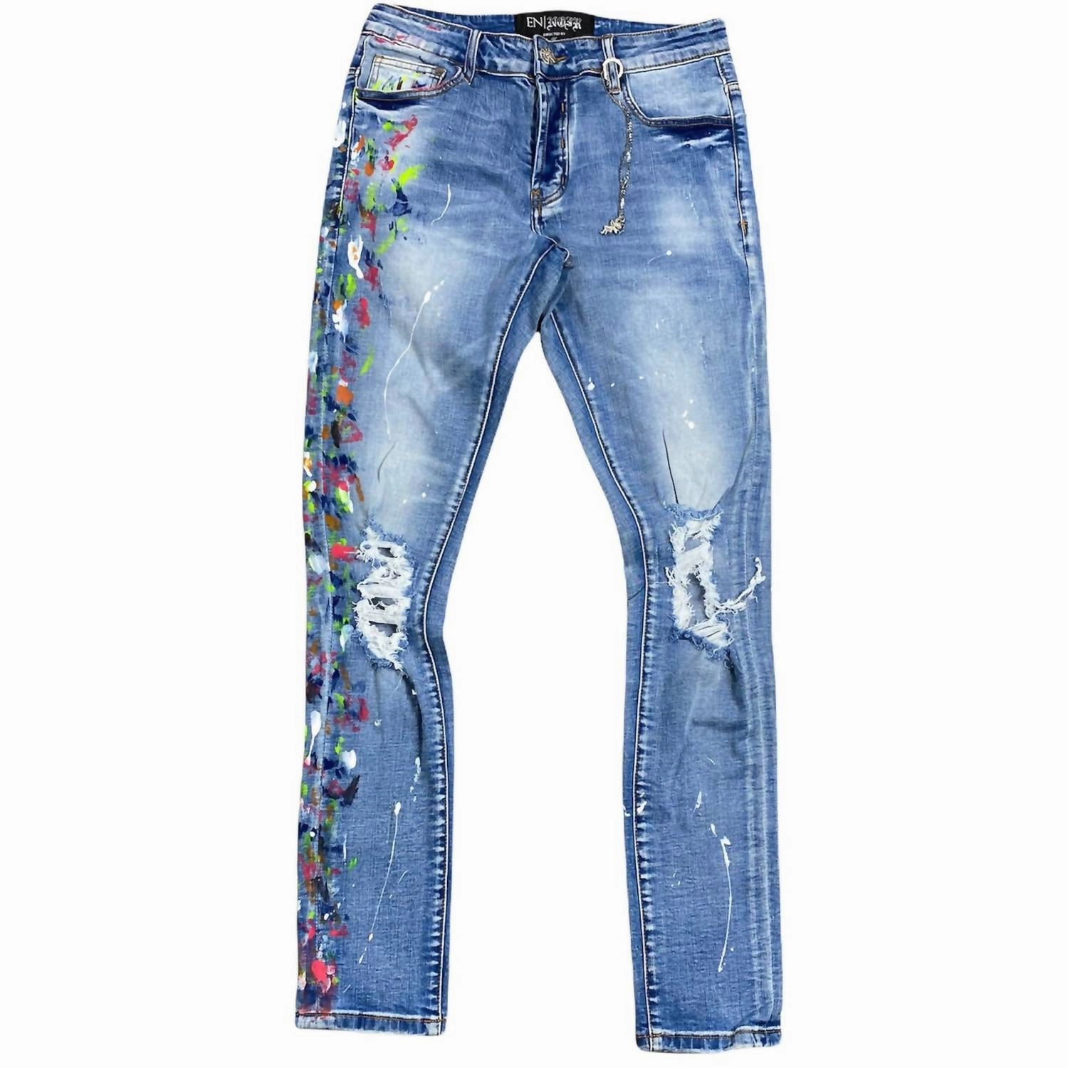 Men's Clash Denim Jean In Blue Subtle Texture Street Mood