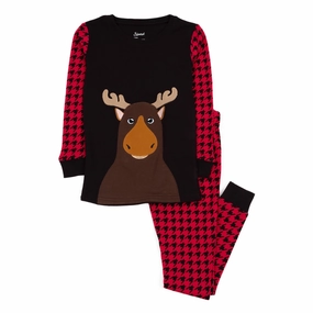 Christmas Kids Two Piece Cotton Pajamas Full Moose Relaxed fit style