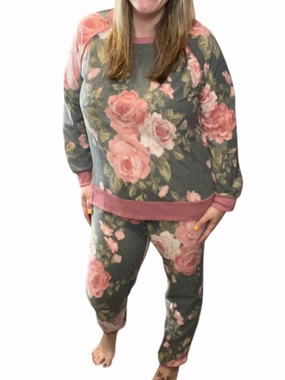 Floral Lounge Set In Mauve/charcoal Reversible design