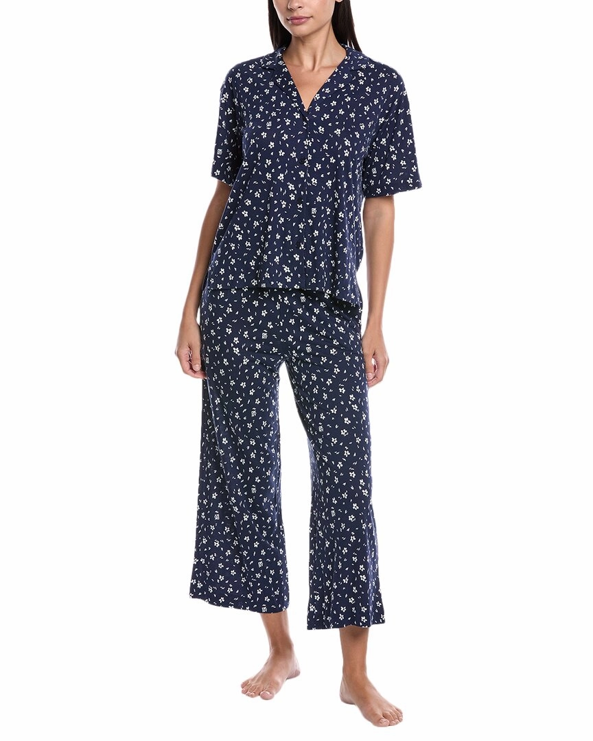 Wide Ribbed Hem Brushed Fleece DKNY 2pc Top & Crop Pant Sleep Set
