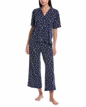 Wide Ribbed Hem Brushed Fleece DKNY 2pc Top & Crop Pant Sleep Set