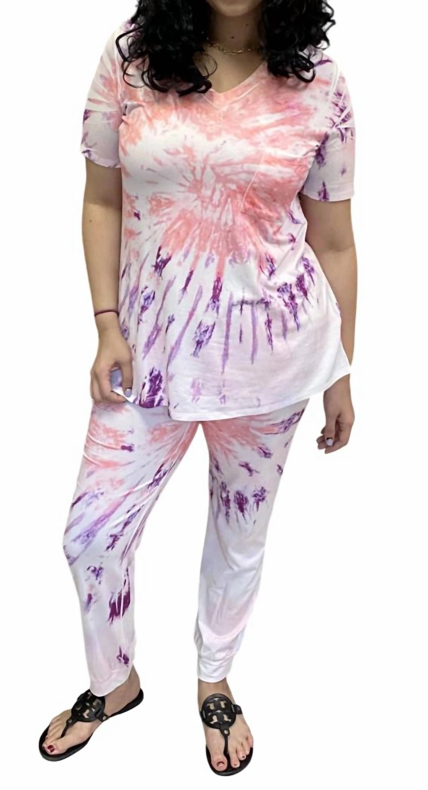 NonRestrictive Design Breathable Knitwear Starburst Tie Dye Jogger Set In Magenta