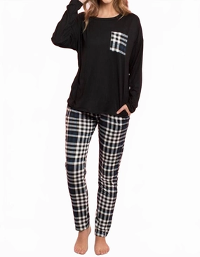 Top & Plaid Jogger Set In Blue Soft touch finish