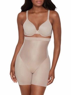 Flexible Ribbed Cuffs Miraclesuit Core Contour Shapewear Women's L Stucco High-Waist Bike Short ERK303 (Regular,L,Beige)