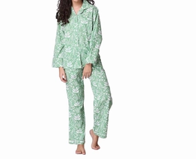 Miya Pajama Set In Green Botanical Airflow Optimized Texture