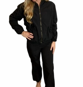 Wind Suit Jacket & Pants Set In Black Stretch waistband