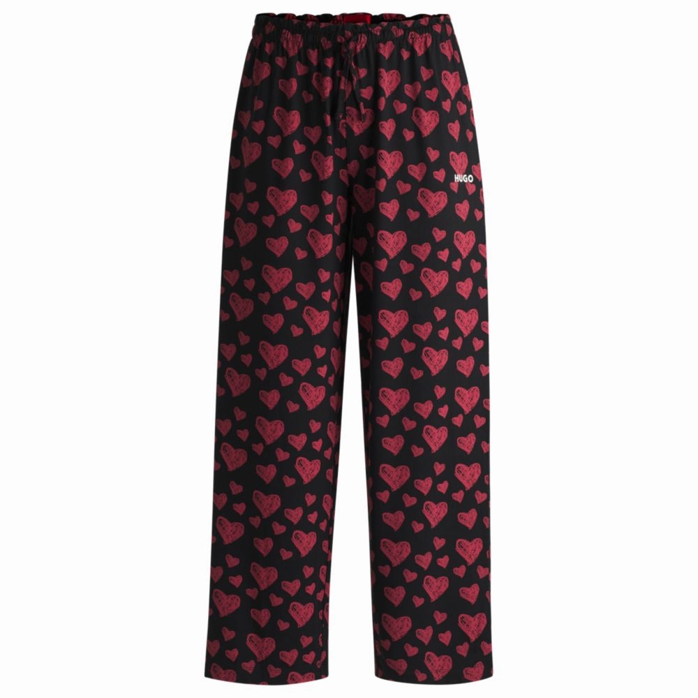 Modal-blend jersey pajama bottoms with repeat heart print Crew Neckline Plush Brushed Interior