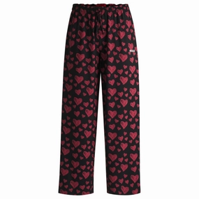Modal-blend jersey pajama bottoms with repeat heart print Crew Neckline Plush Brushed Interior