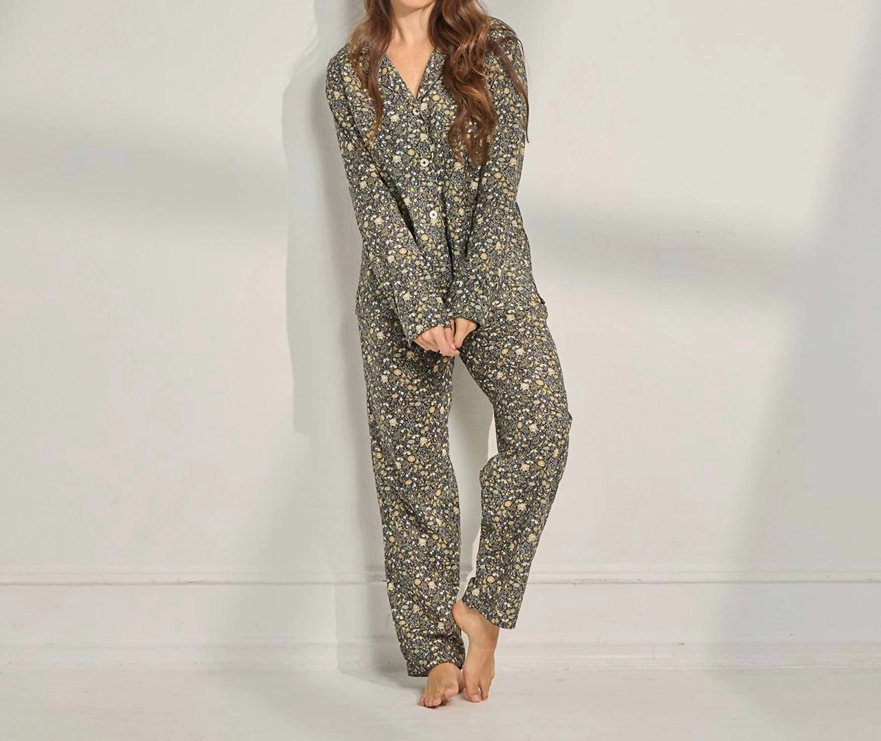 Floral Organic Cotton Long Pajama Set In Autumn Floral HighWaisted Design MoistureWicking Material