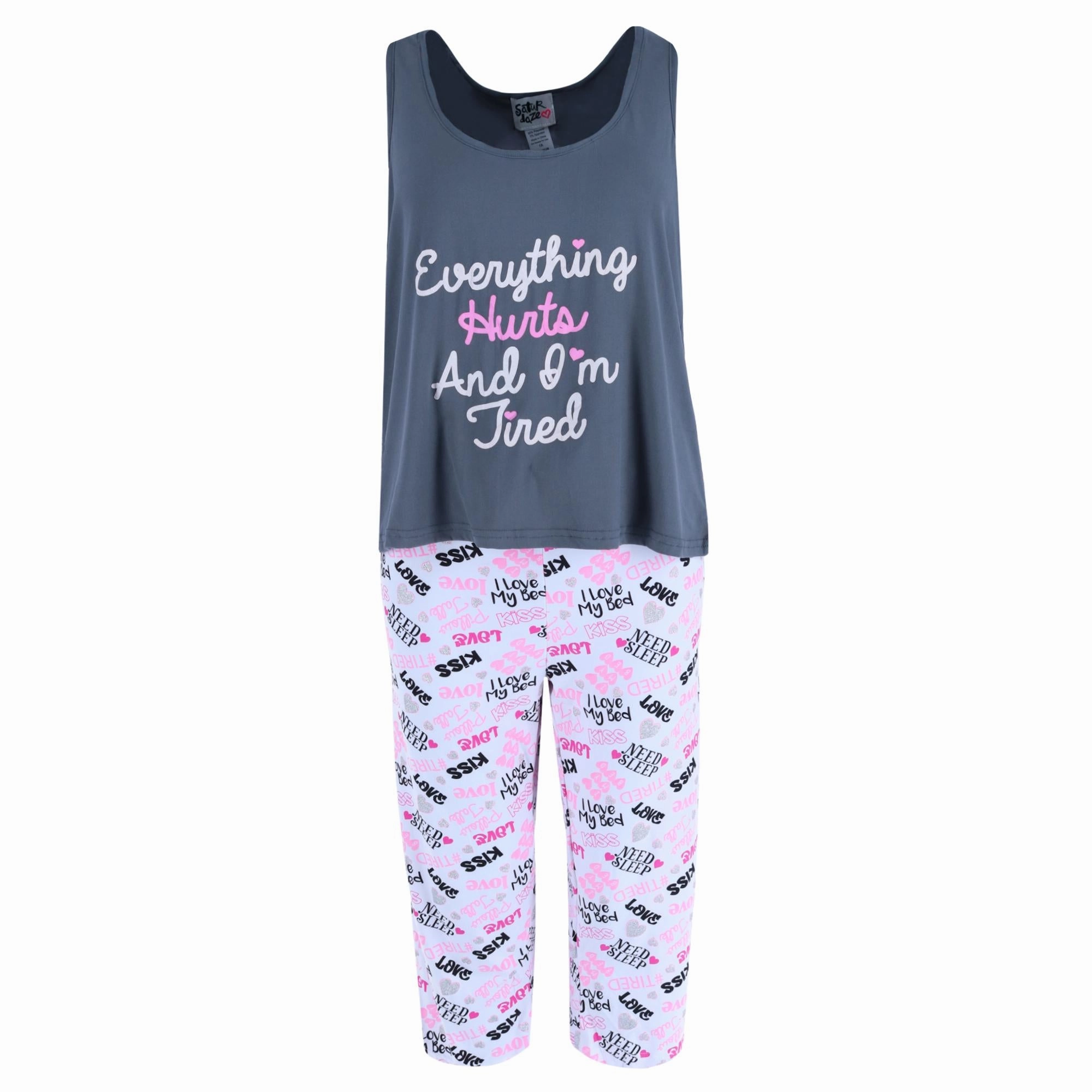 Women's Plus Size Everything Hurts & Tired Capri Set Crew Neckline