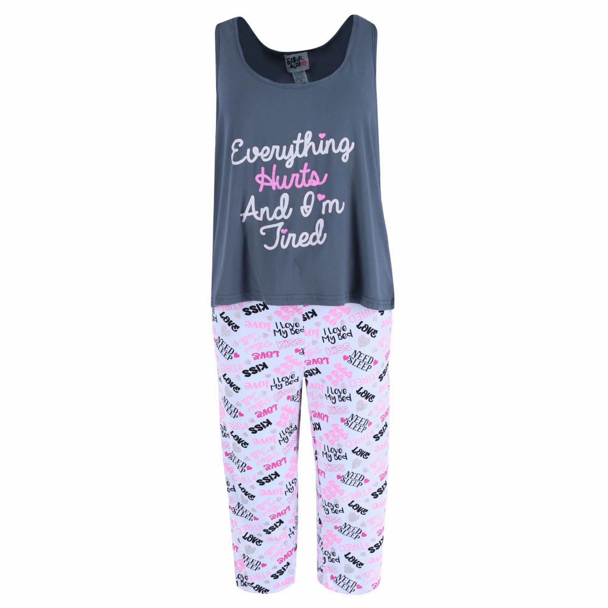 ComfortFirst Design Adjustable Drawcord Hem Women's Plus Size Everything Hurts & Tired Capri Set