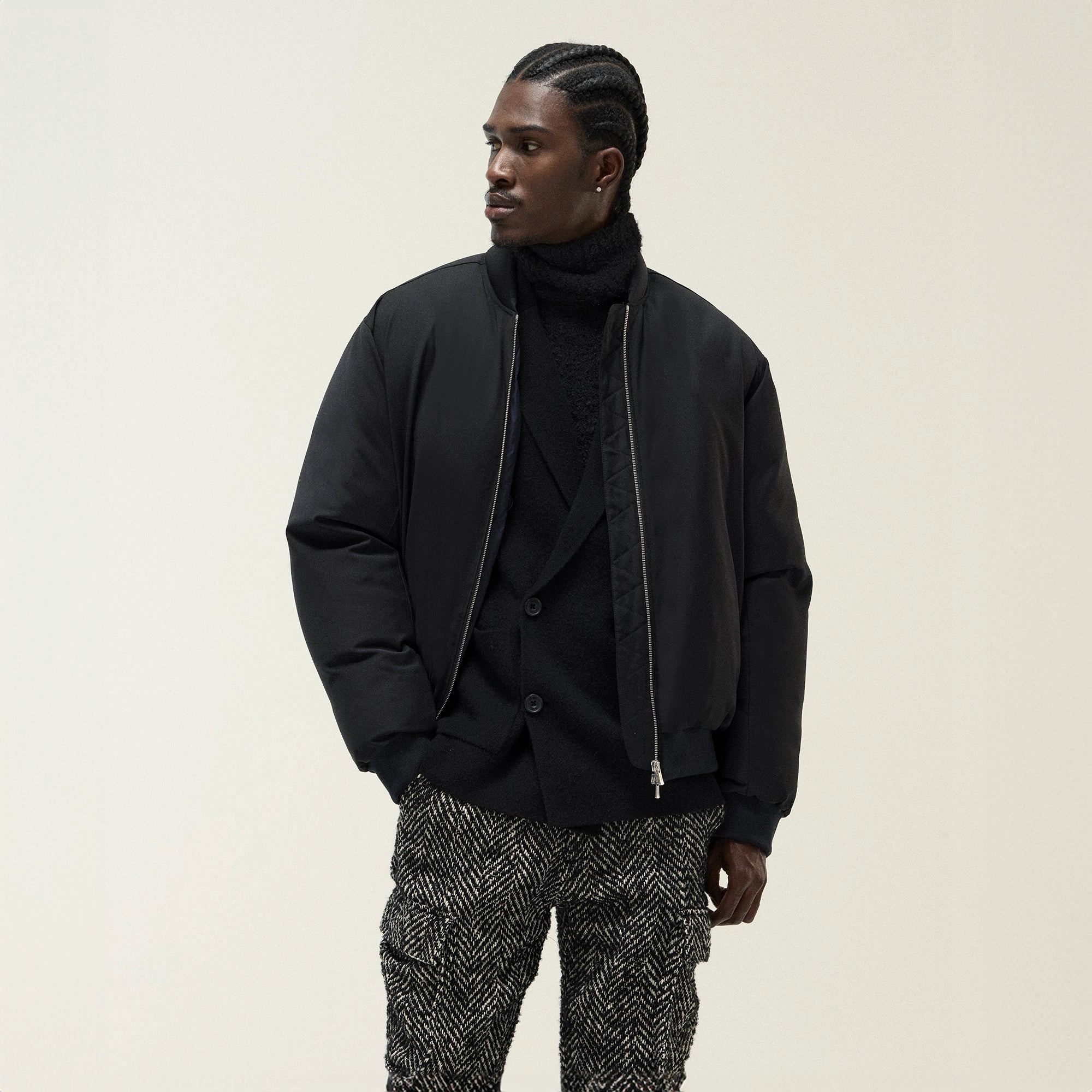 &Kin Liam Puffed Bomber Jacket - Black Anti Static Interior