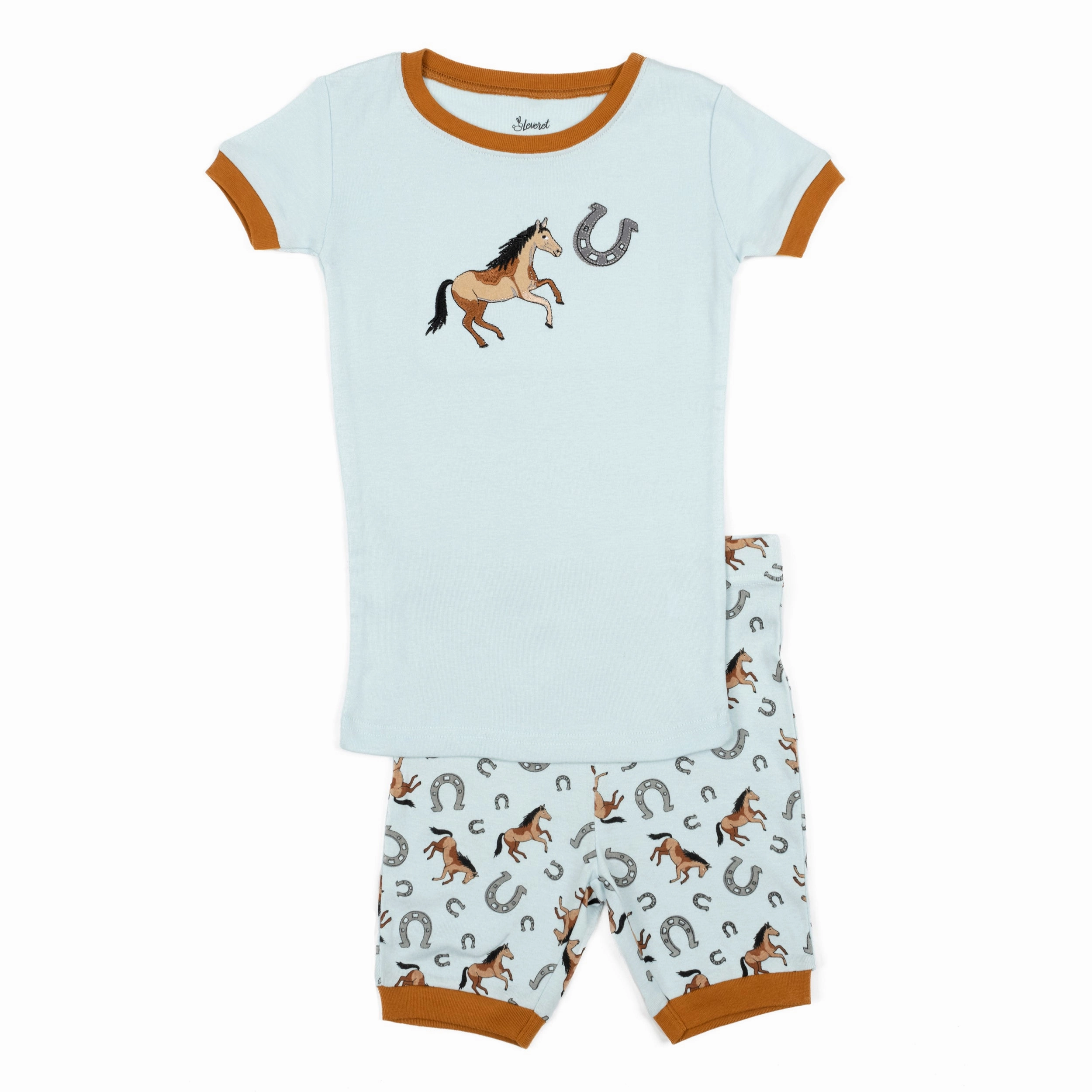 Moisture wicking Kids Two Piece Cotton Short Pajamas Horse Boys