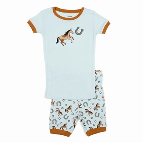 Tear Resistant Fabric Kids Two Piece Cotton Short Pajamas Horse Boys