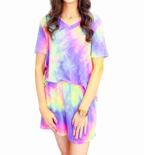 Odor Resistant Treatment Sustainable Material Carly Lounge Wear Shorts Set In Tie Dye