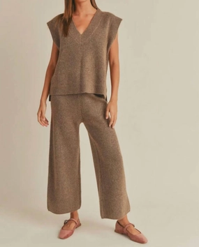 Double Stitched Seams Soft Jersey Knit Cozy Combo Knit Loungewear Set In Brown