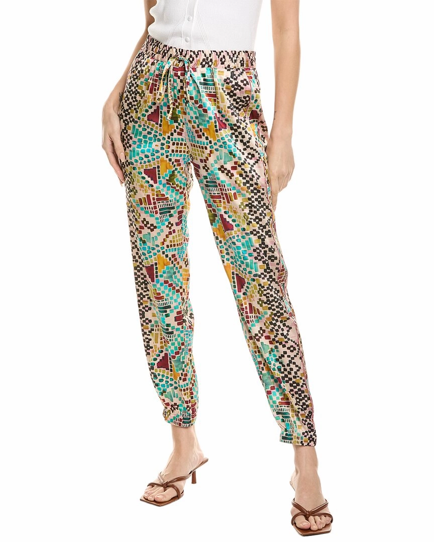Johnny Was Genora Paneled Silk-Blend Jogger Pant Hygroscopic Fiber elastic waistband