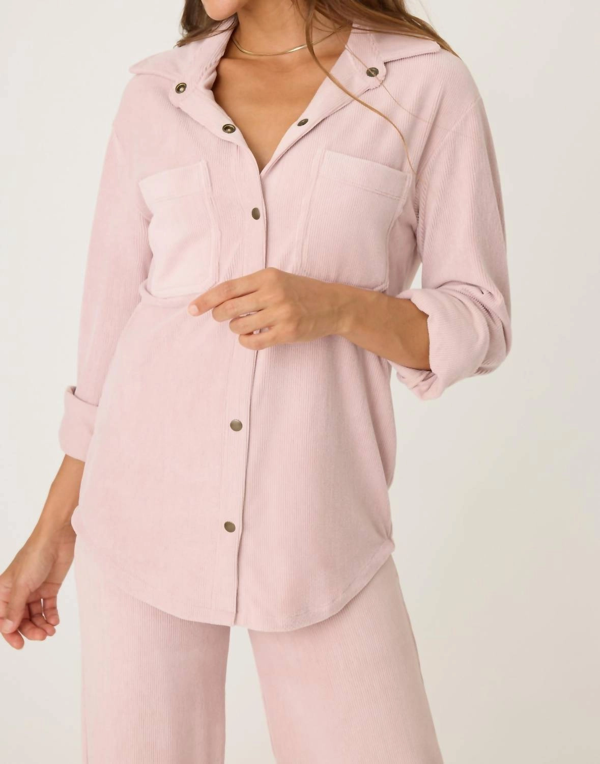 Eco Friendly Fabric Microfiber Material Winter Classics Long Sleeve Top In Pink Clay