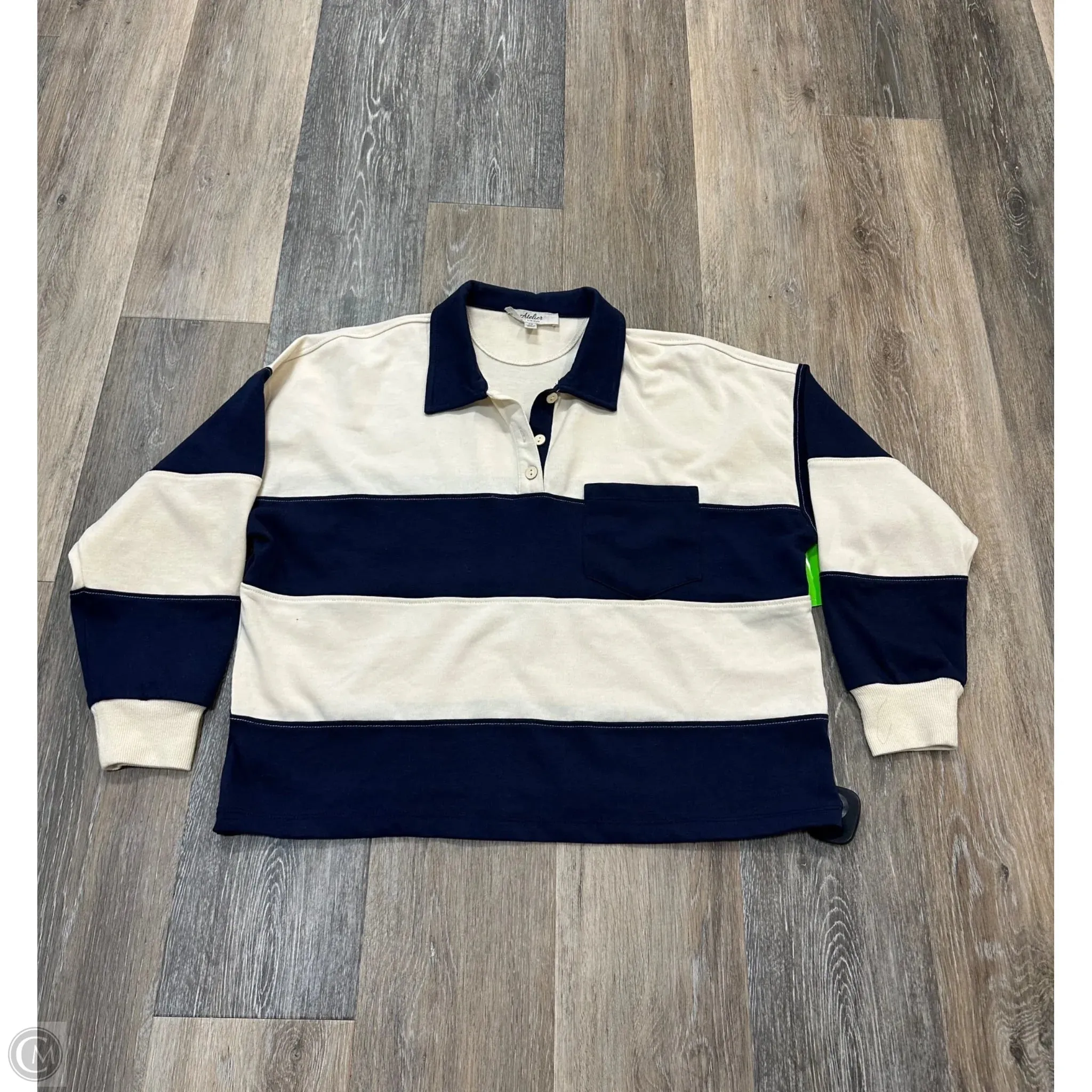 DoubleStitched Construction Durable Binding Top Long Sleeve By Atelier In Striped Pattern, Size: Xs