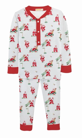 Boy's Two-Piece Christmas Pajamas In Golf Santa Multi Directional Stretch