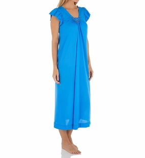 Long Cap Sleeve Nightgown In Sapphire FadeResistant Color