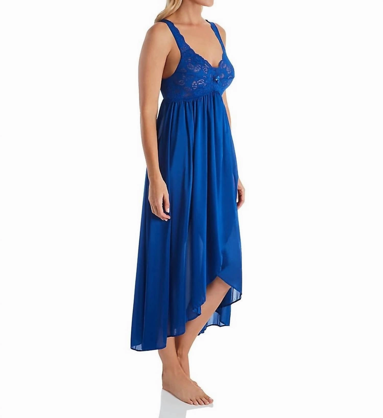 Relaxed Fit Design Silhouette Nylon Tricot Hi-Low Gown In Navy