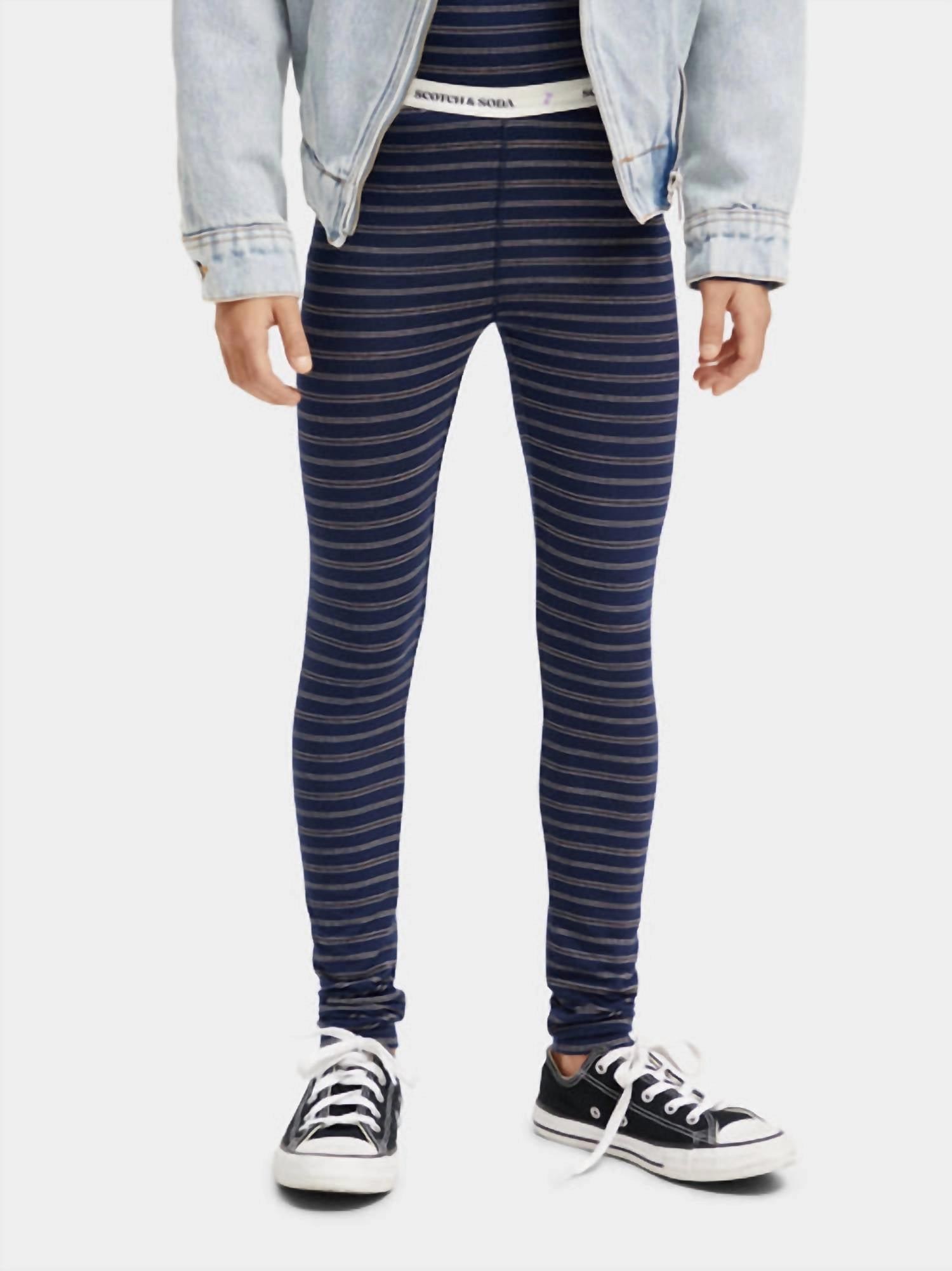 Cozy Fit Girl's Striped Glitter Leggings In Blue